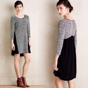 Maeve by Anthropologies long sleeves Tweed Dress Faux Leather Trim